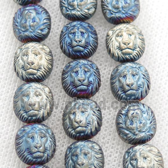 matte Hematite Lion Beads, bluegold electroplated