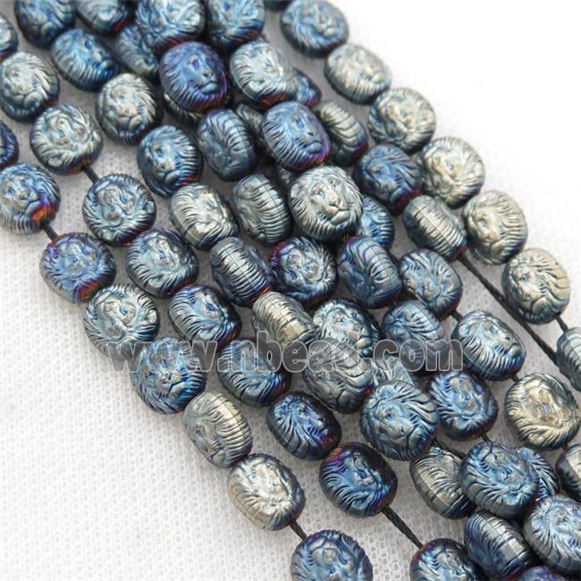 matte Hematite Lion Beads, bluegold electroplated