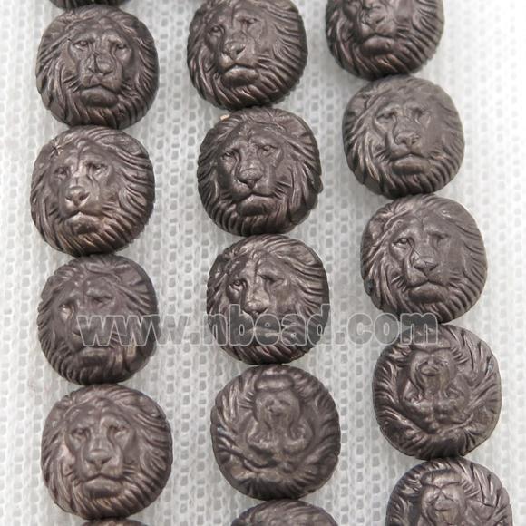matte Hematite Lion Beads, chocolate electroplated