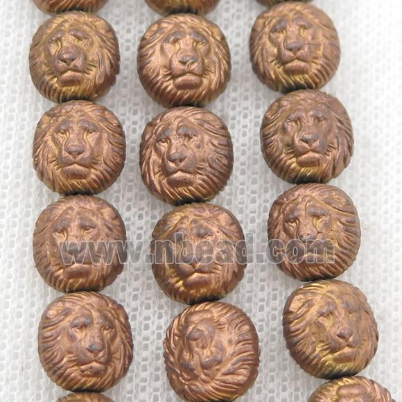 matte Hematite Lion Beads, brown electroplated