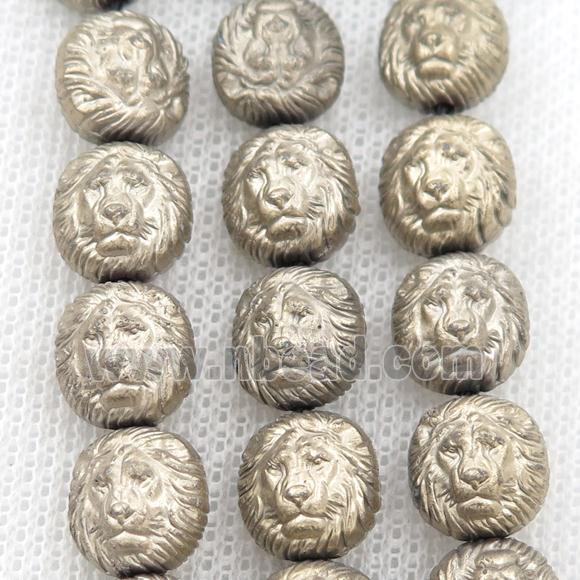 matte Hematite Lion Beads, pyrite color electroplated