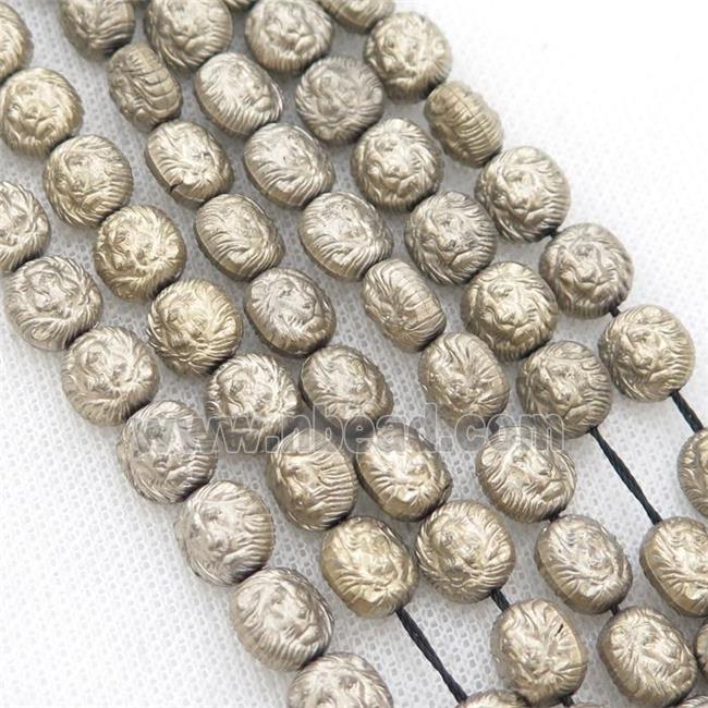 matte Hematite Lion Beads, pyrite color electroplated