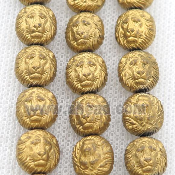 matte Hematite Lion Beads, gold electroplated