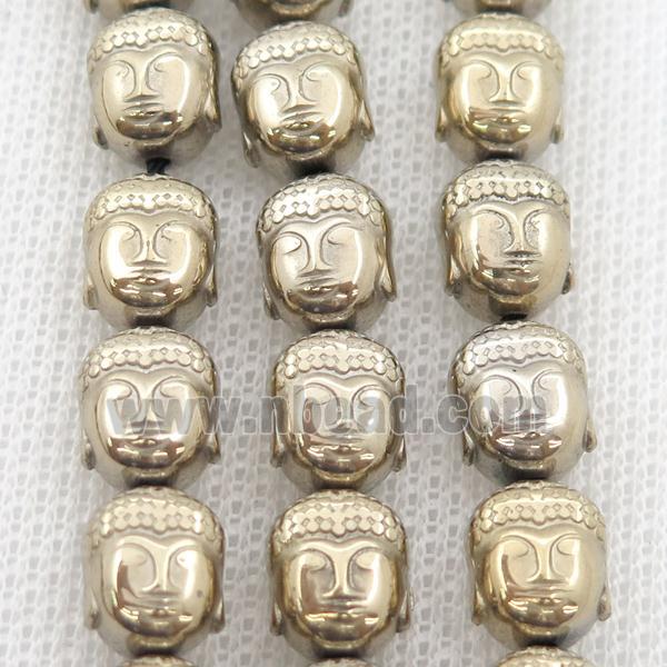 Hematite buddha beads, pyrite color electroplated