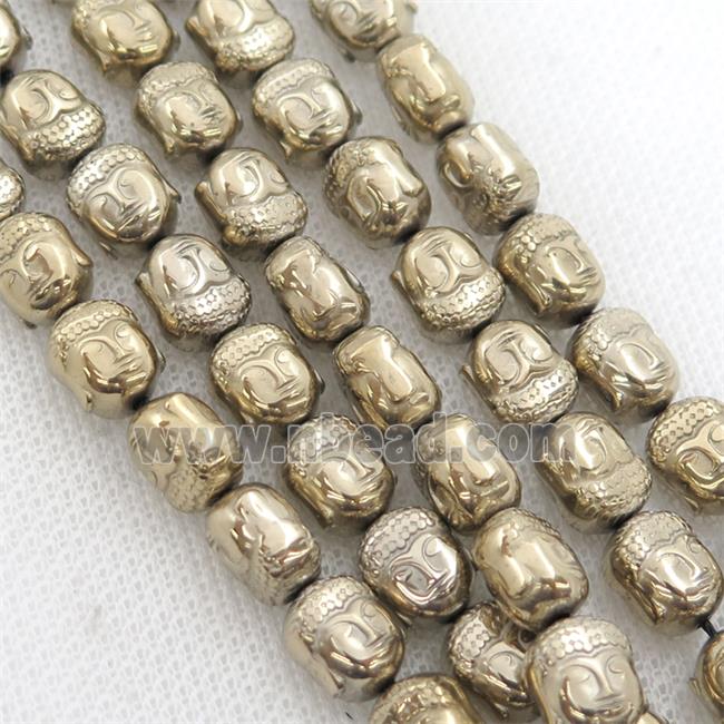 Hematite buddha beads, pyrite color electroplated