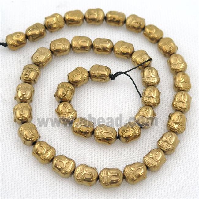 Hematite buddha beads, gold electroplated
