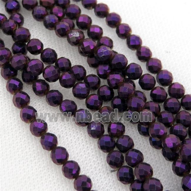 Hematite beads, faceted round, purple electroplated