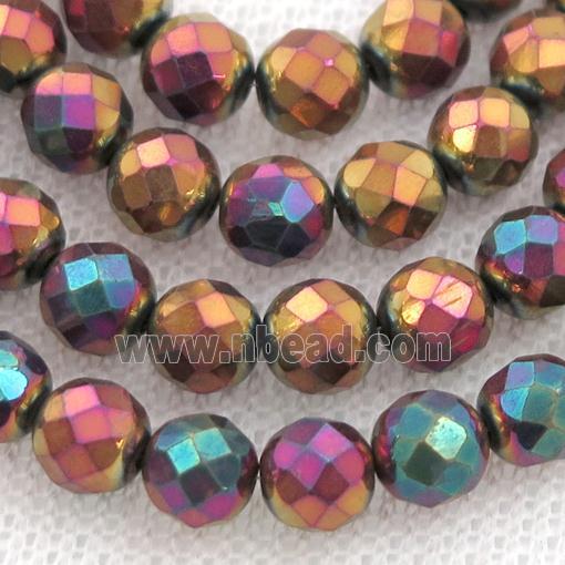 Hematite beads, faceted round, purple electroplated