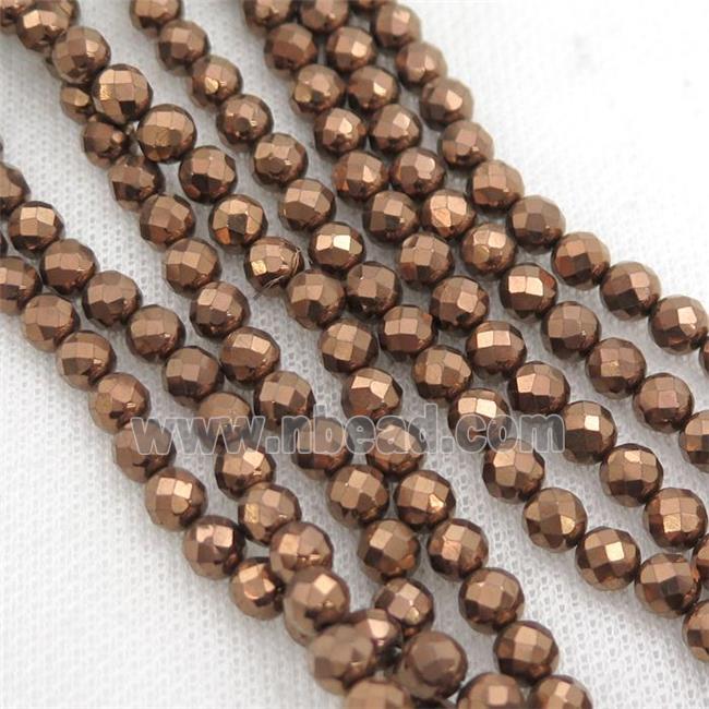 Hematite beads, faceted round, brown electroplated