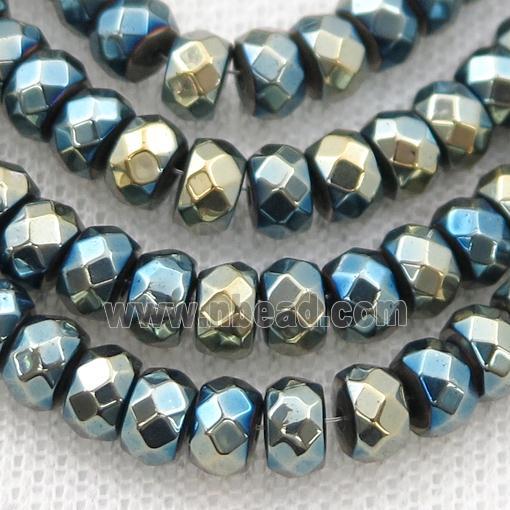 Hematite beads, faceted rondelle, bluegold electroplated