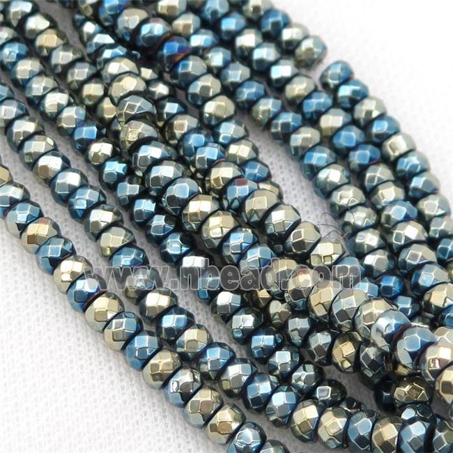 Hematite beads, faceted rondelle, bluegold electroplated