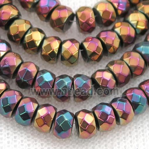 Hematite beads, faceted rondelle, purple electroplated
