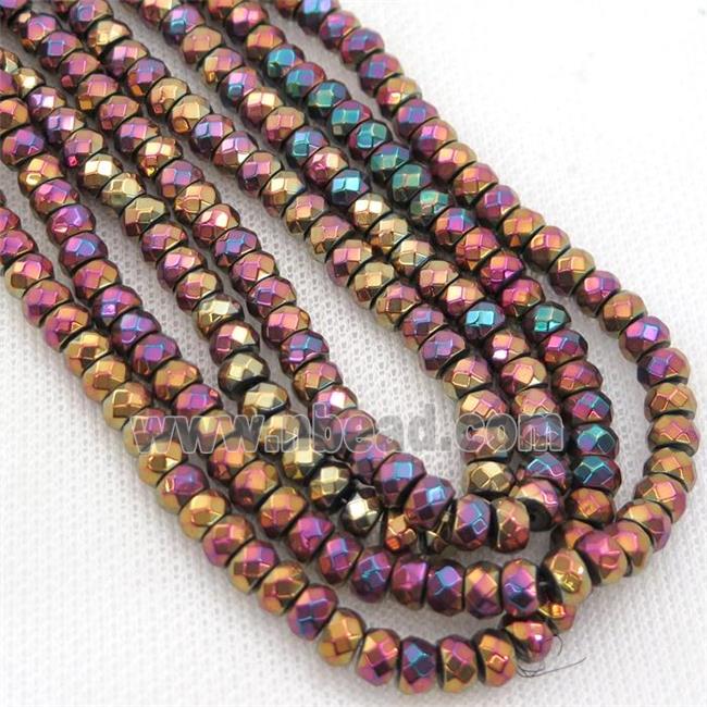 Hematite beads, faceted rondelle, purple electroplated