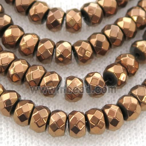Hematite beads, faceted rondelle, brown electroplated