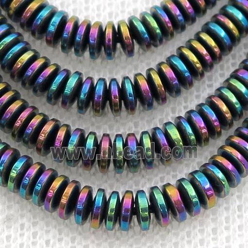 Hematite heishi beads, rainbow electroplated