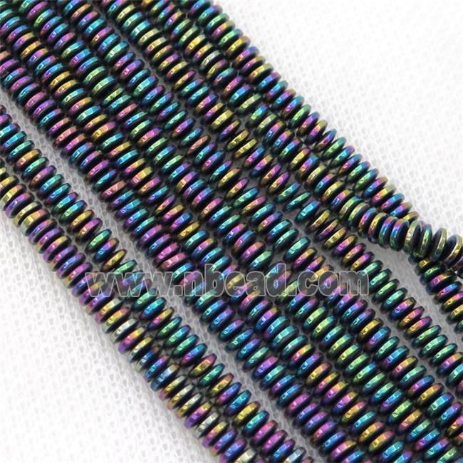 Hematite heishi beads, rainbow electroplated