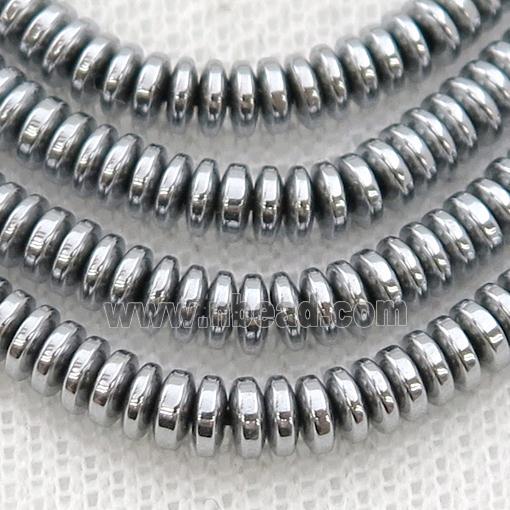 Hematite heishi beads, platinum electroplated