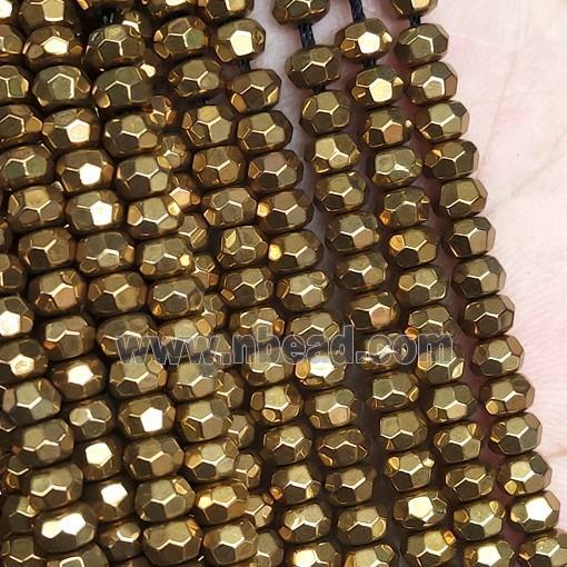 gold Hematite Beads, faceted rondelle, electroplated