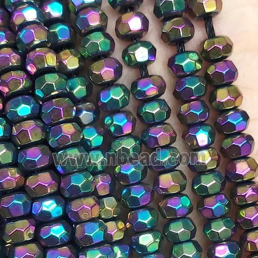 rainbow Hematite Beads, faceted rondelle, electroplated