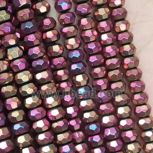 peach Hematite Beads, faceted rondelle, electroplated