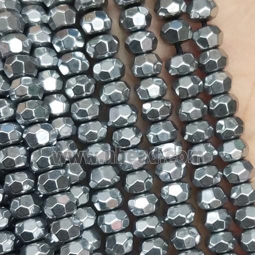 Hematite Beads, faceted rondelle, platinum electroplated