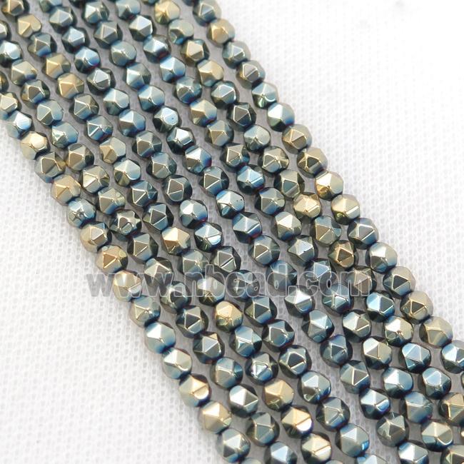 GoldBLue Hematite Beads Cut Round Electroplated