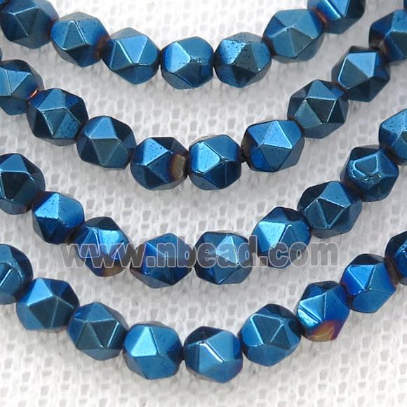Hematite Beads Cut Round Blue Electroplated