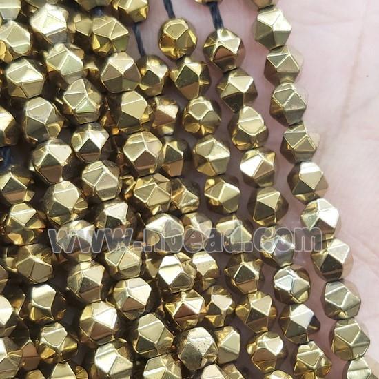 Hematite Beads Cut Round Gold Electroplated