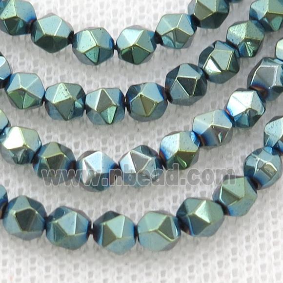 Hematite Beads Cut Round Green Electroplated