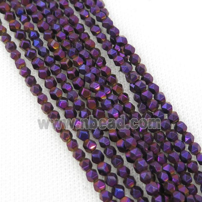Purple Hematite Beads Cut Round Electroplated