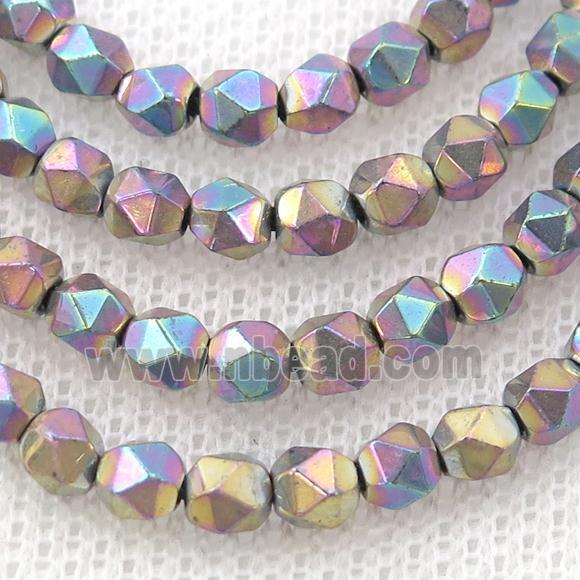 Multicolor Hematite Beads Cut Round Electroplated
