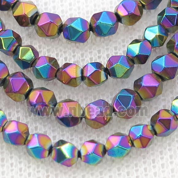 Rainbow Hematite Beads Cut Round Electroplated