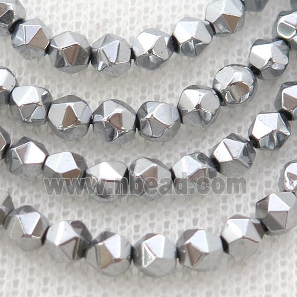Hematite Beads Cut Round Platinum Electroplated