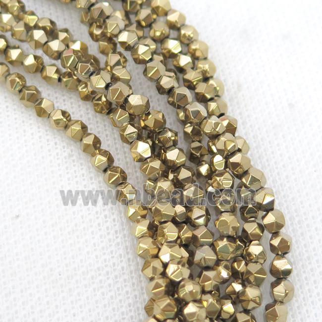 Gold Hematite Beads Cut Round Electroplated