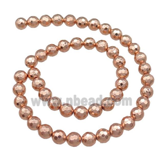 Hematite Beads Faceted Round Rose Gold