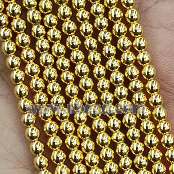 Hematite Beads Smooth Round Shiny Gold