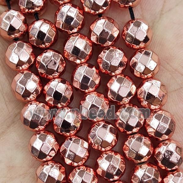 Hematite Beads Faceted Round Rose Gold