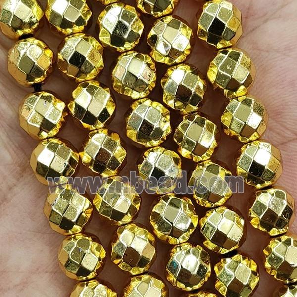 Hematite Beads Faceted Round Shine Gold