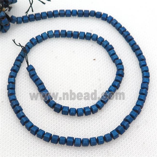 Blue Hematite Cube Beads Faceted Electroplated