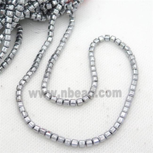 Hematite Cube Beads Faceted Platinum Electroplated