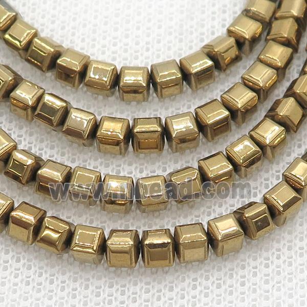 Hematite Cube Beads Faceted Gold Electroplated