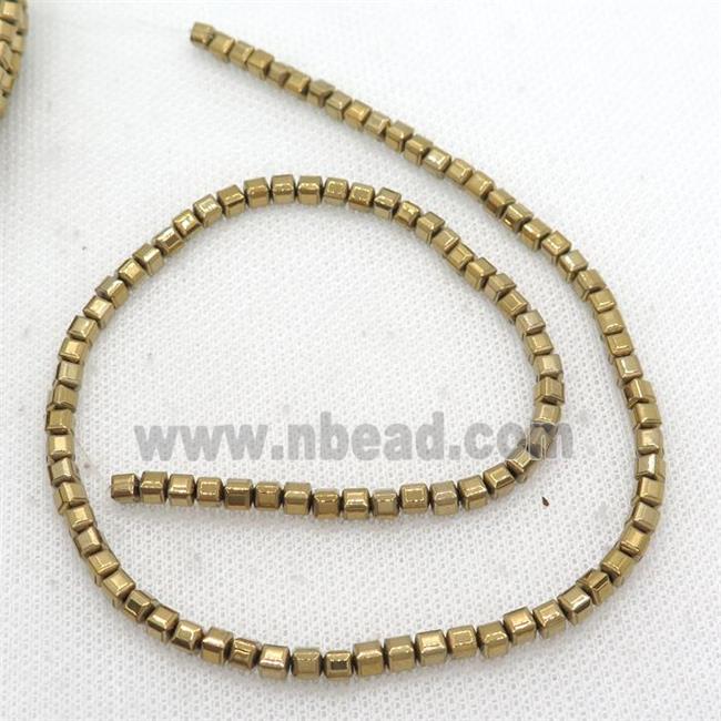 Hematite Cube Beads Faceted Gold Electroplated