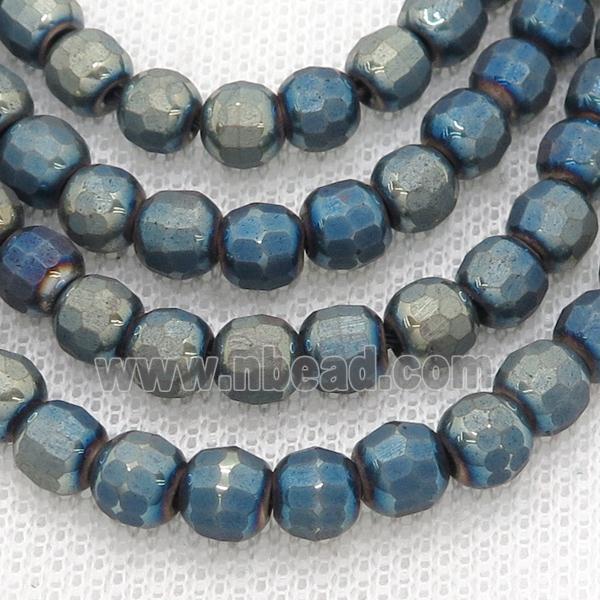 Hematite Beads Faceted Round Blue Green