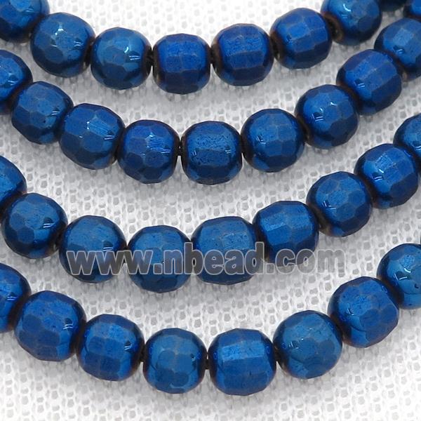 Hematite Beads Faceted Round Blue Electroplated