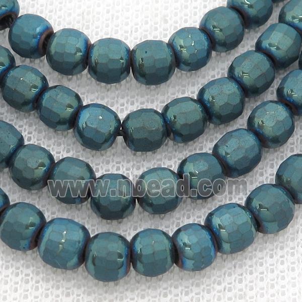 Hematite Beads Faceted Round Peacock Green
