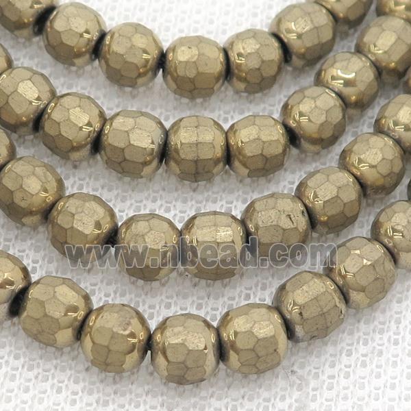 Hematite Beads Faceted Round Lt.Gold