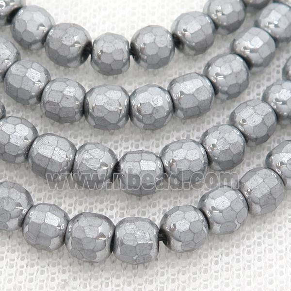 Hematite Beads Faceted Round Platinum Electroplated