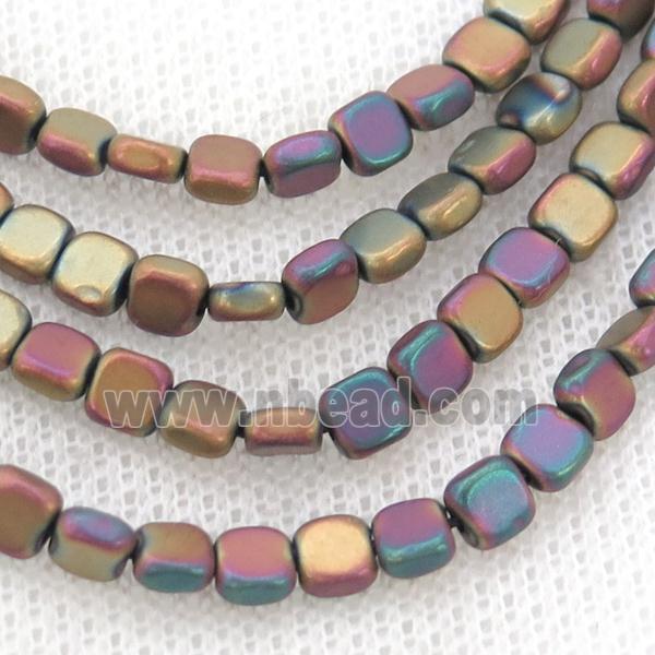Rainbow Hematite Beads Square Matte