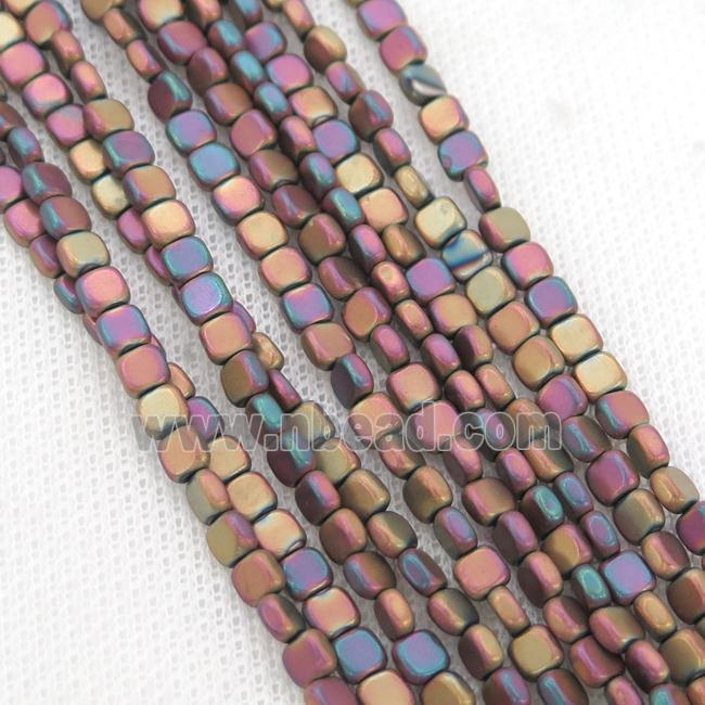 Rainbow Hematite Beads Square Matte