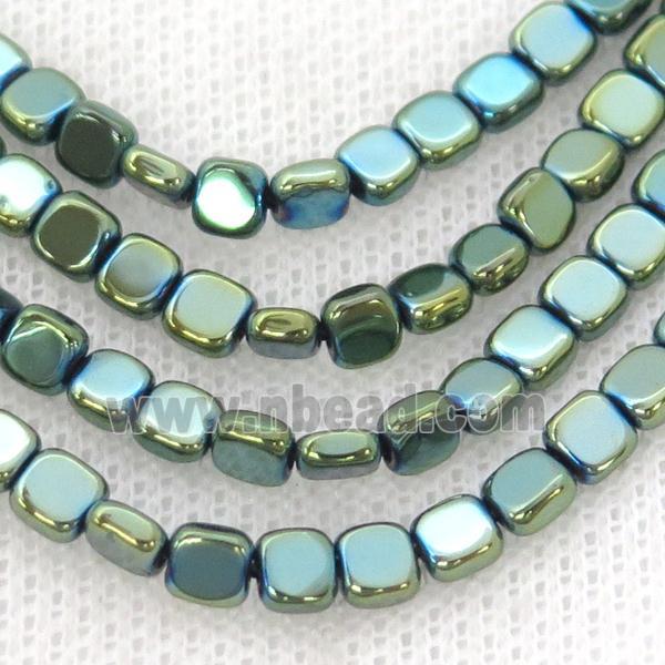 Green Hematite Beads Square Electroplated